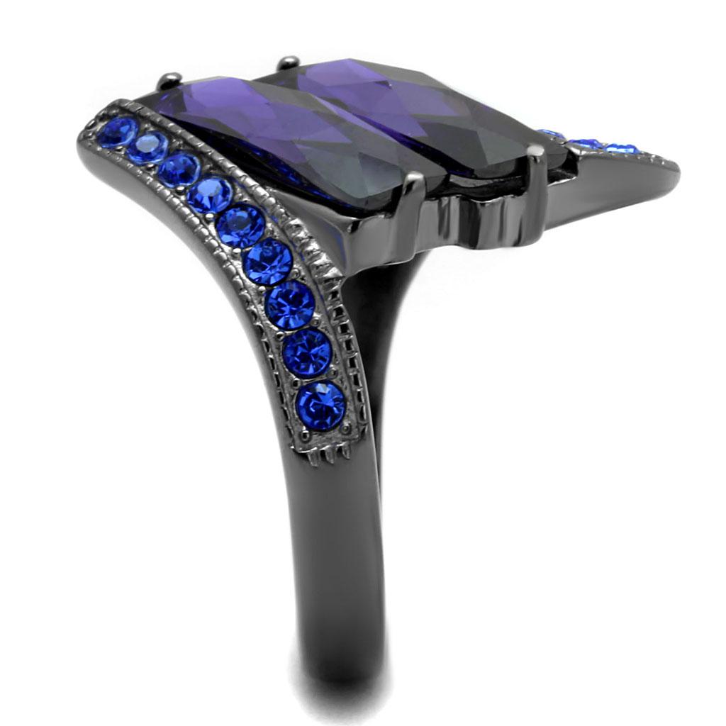 MATK2996 - IP Light Black (IP Gun) Stainless Steel Ring with AAA Grade CZ in Tanzanite
