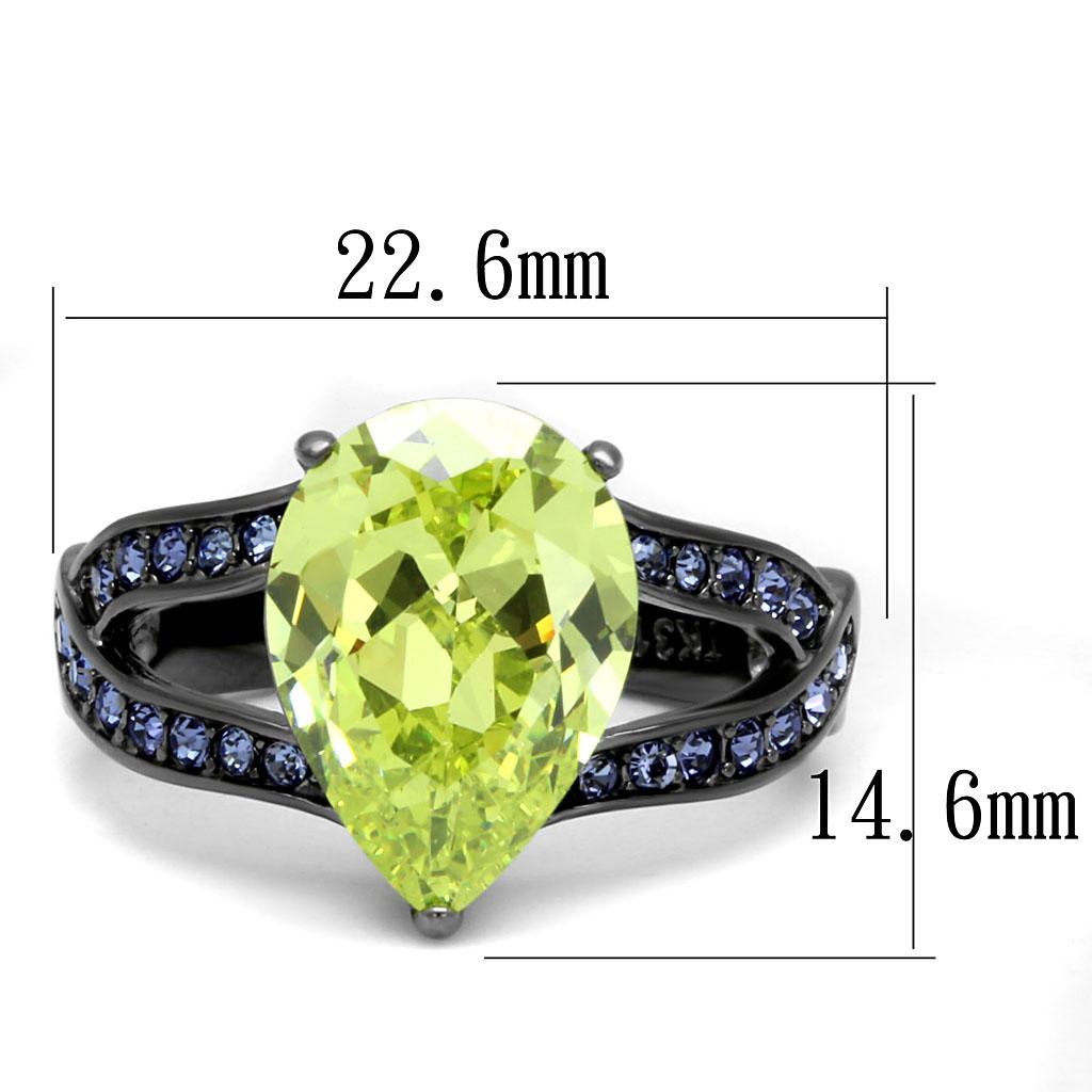 MATK2997 - IP Light Black (IP Gun) Stainless Steel Ring with AAA Grade CZ in Apple Green color