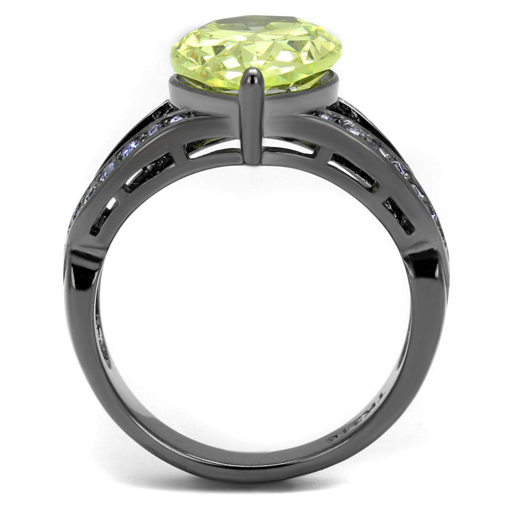 MATK2997 - IP Light Black (IP Gun) Stainless Steel Ring with AAA Grade CZ in Apple Green color
