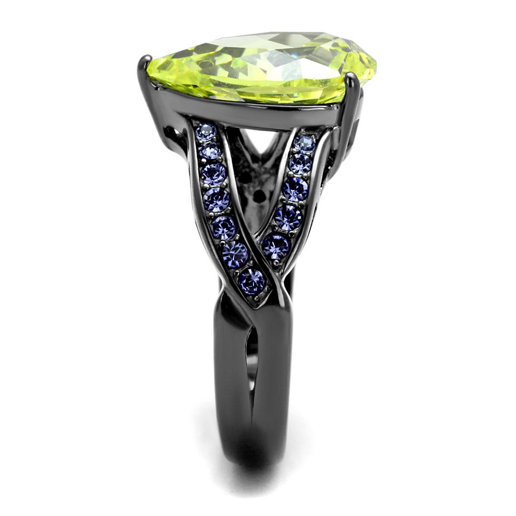 MATK2997 - IP Light Black (IP Gun) Stainless Steel Ring with AAA Grade CZ in Apple Green color