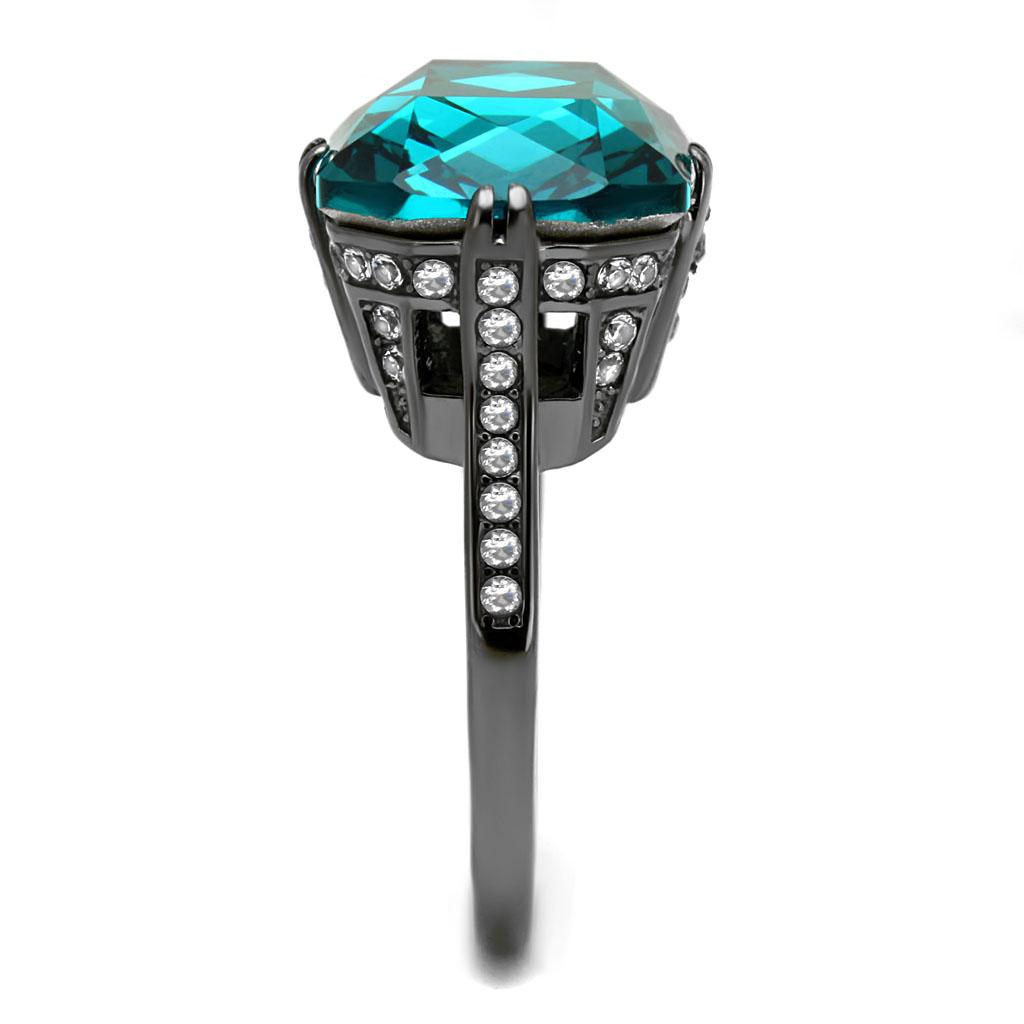MATK2998 - IP Light Black (IP Gun) Stainless Steel Ring with Top Grade Crystal in Blue Zircon