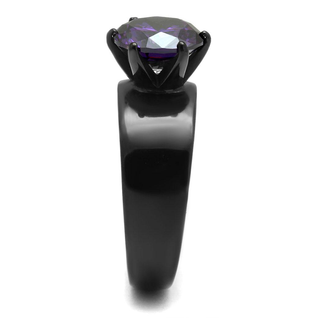 MATK2999 - IP Black(Ion Plating) Stainless Steel Ring with AAA Grade CZ in Amethyst