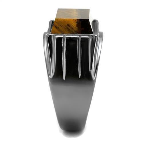 MATK3001 - IP Light Black (IP Gun) Stainless Steel Ring with Synthetic Tiger Eye in Topaz