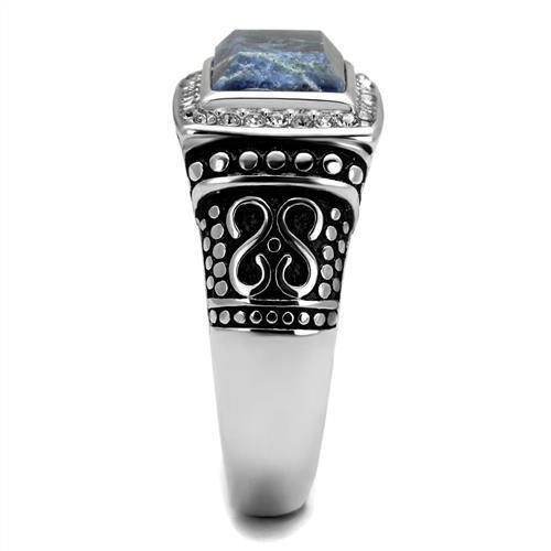 MATK3003 - High polished (no plating) Stainless Steel Ring with Semi-Precious Sodalite in Capri Blue