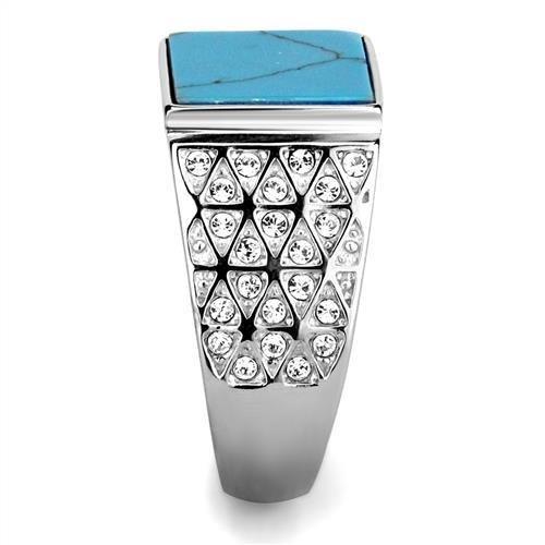 MATK3004 - High polished (no plating) Stainless Steel Ring with Synthetic Turquoise in Sea Blue