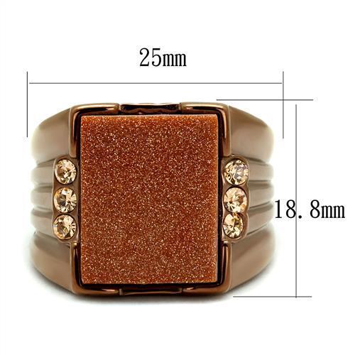 MATK3015 - IP Coffee light Stainless Steel Ring with Semi-Precious Gold Sand Stone in Siam
