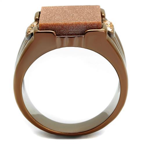 MATK3015 - IP Coffee light Stainless Steel Ring with Semi-Precious Gold Sand Stone in Siam