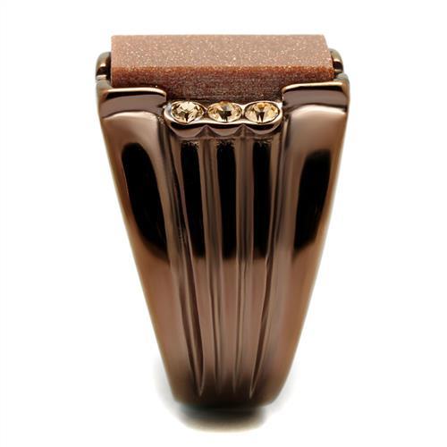 MATK3015 - IP Coffee light Stainless Steel Ring with Semi-Precious Gold Sand Stone in Siam
