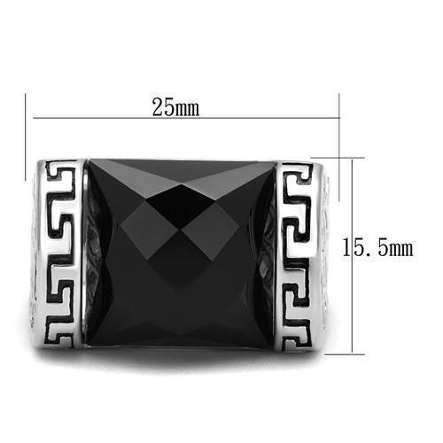 MATK3016 - High polished (no plating) Stainless Steel Ring with Synthetic Onyx in Jet
