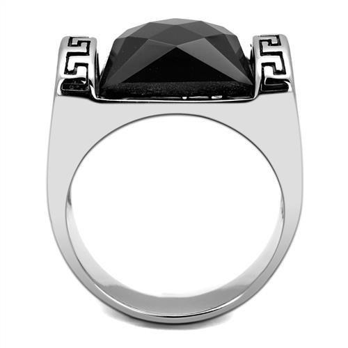 MATK3016 - High polished (no plating) Stainless Steel Ring with Synthetic Onyx in Jet