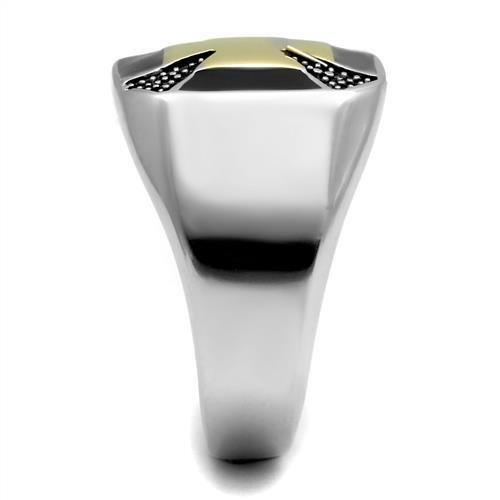 MATK3019 - Two-Tone IP Gold (Ion Plating) Stainless Steel Ring with Epoxy in Jet