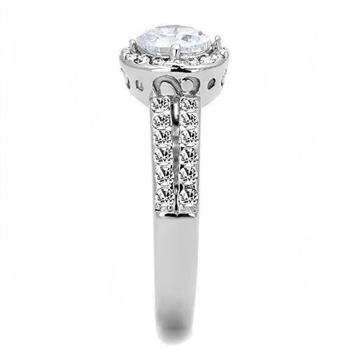 MATK3021 - High polished (no plating) Stainless Steel Ring with AAA Grade CZ in Clear