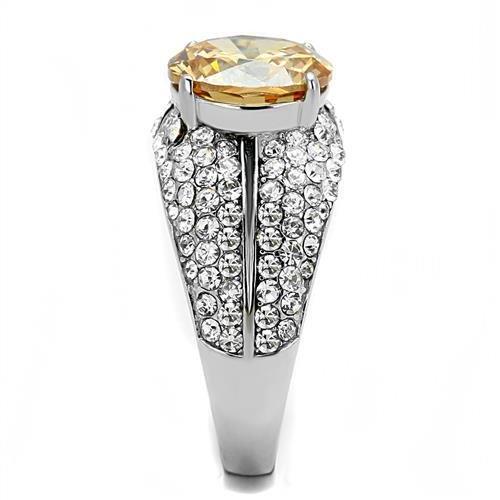 MATK3031 - High polished (no plating) Stainless Steel Ring with AAA Grade CZ in Champagne