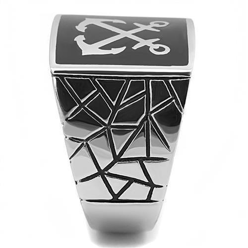 MATK3041 - High polished (no plating) Stainless Steel Ring with Epoxy in Jet