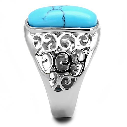 MATK3043 - High polished (no plating) Stainless Steel Ring with Synthetic Turquoise in Sea Blue