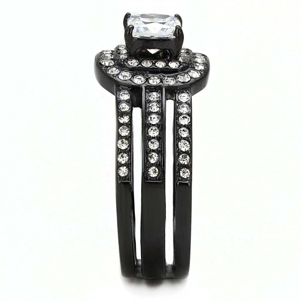 MATK3048 - IP Black(Ion Plating) Stainless Steel Ring with AAA Grade CZ in Clear
