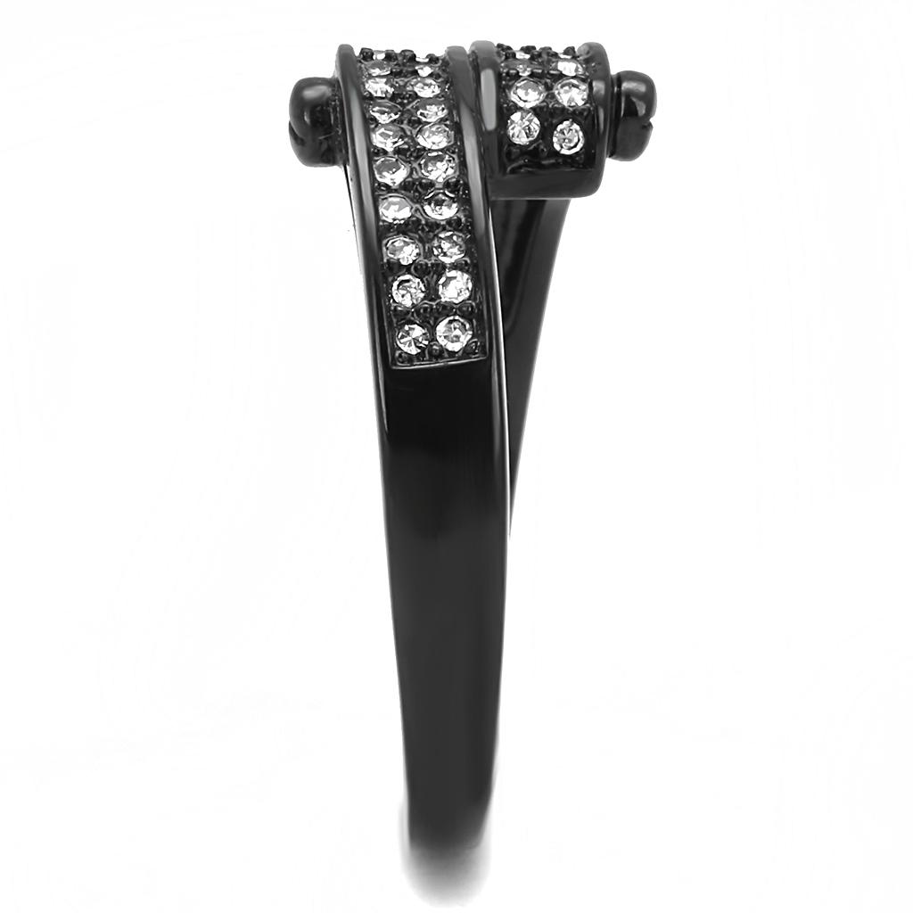 MATK3049 - IP Black(Ion Plating) Stainless Steel Ring with Top Grade Crystal in Clear