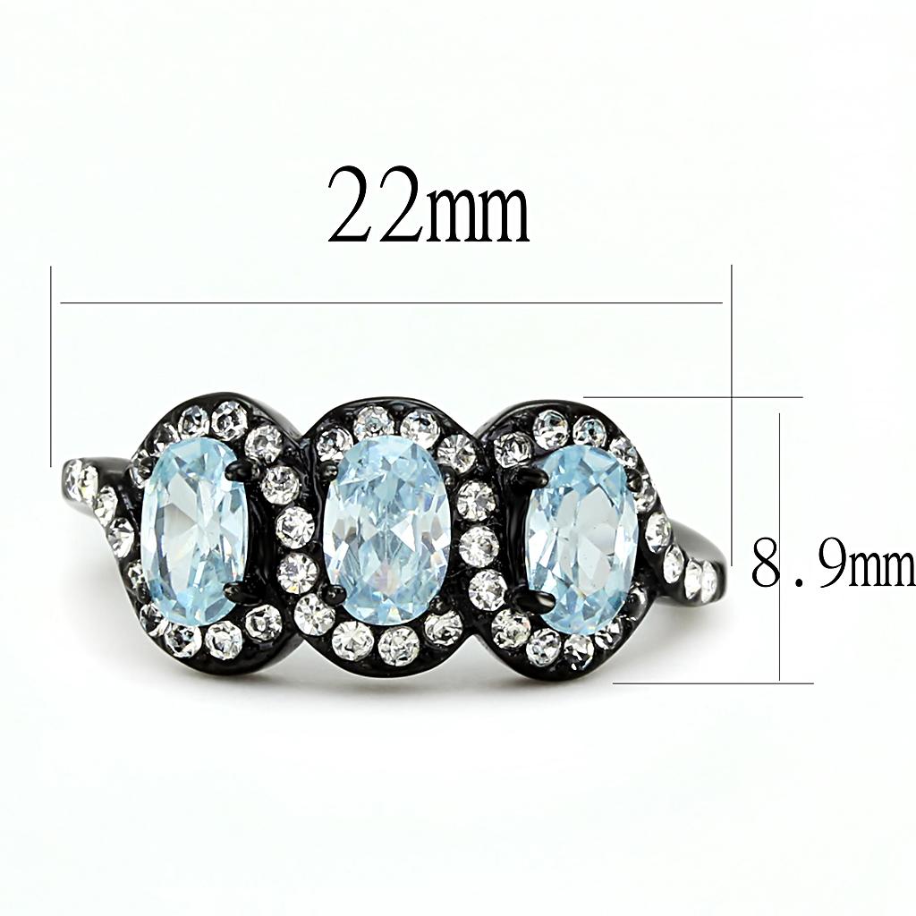 MATK3050 - IP Black(Ion Plating) Stainless Steel Ring with AAA Grade CZ in Sea Blue