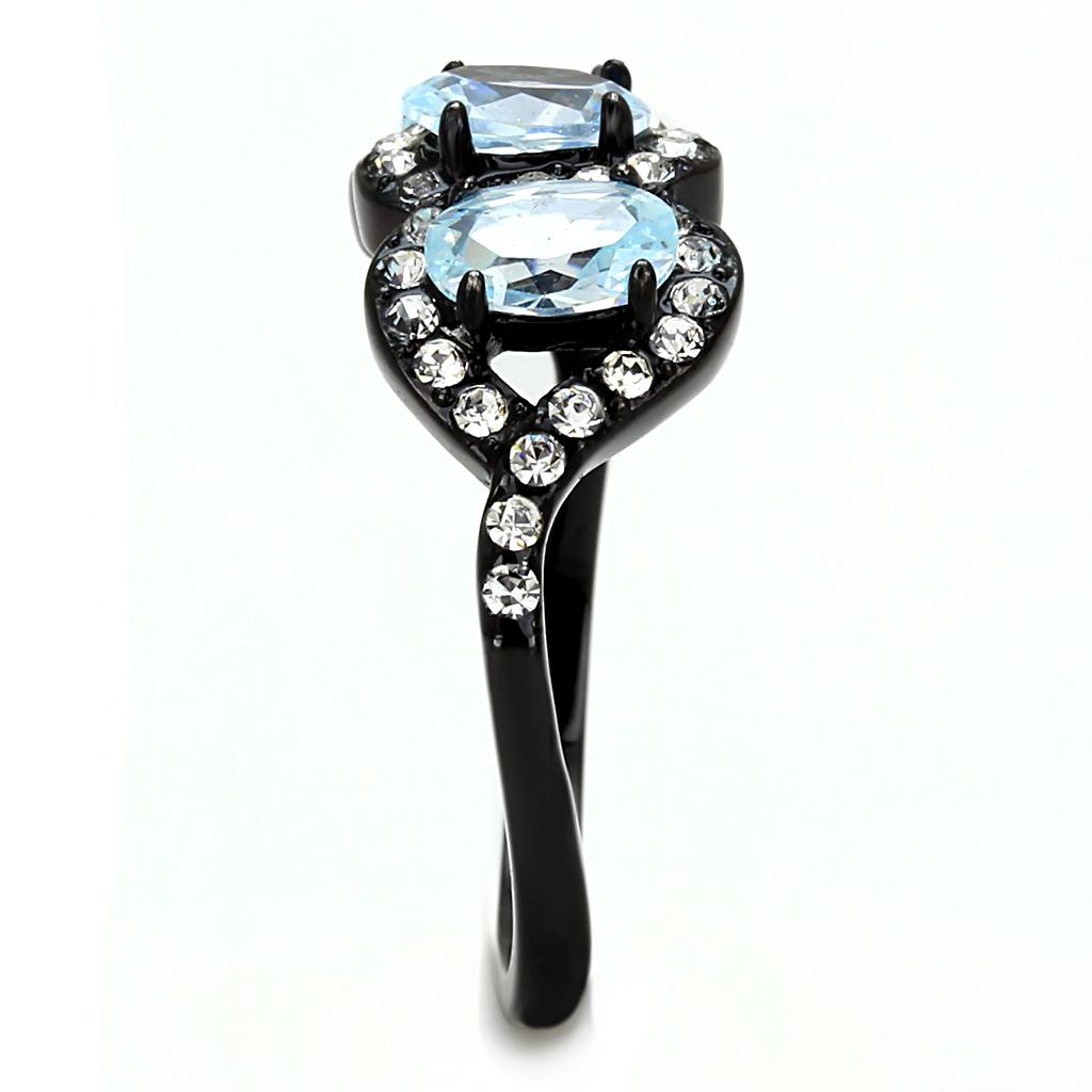 MATK3050 - IP Black(Ion Plating) Stainless Steel Ring with AAA Grade CZ in Sea Blue