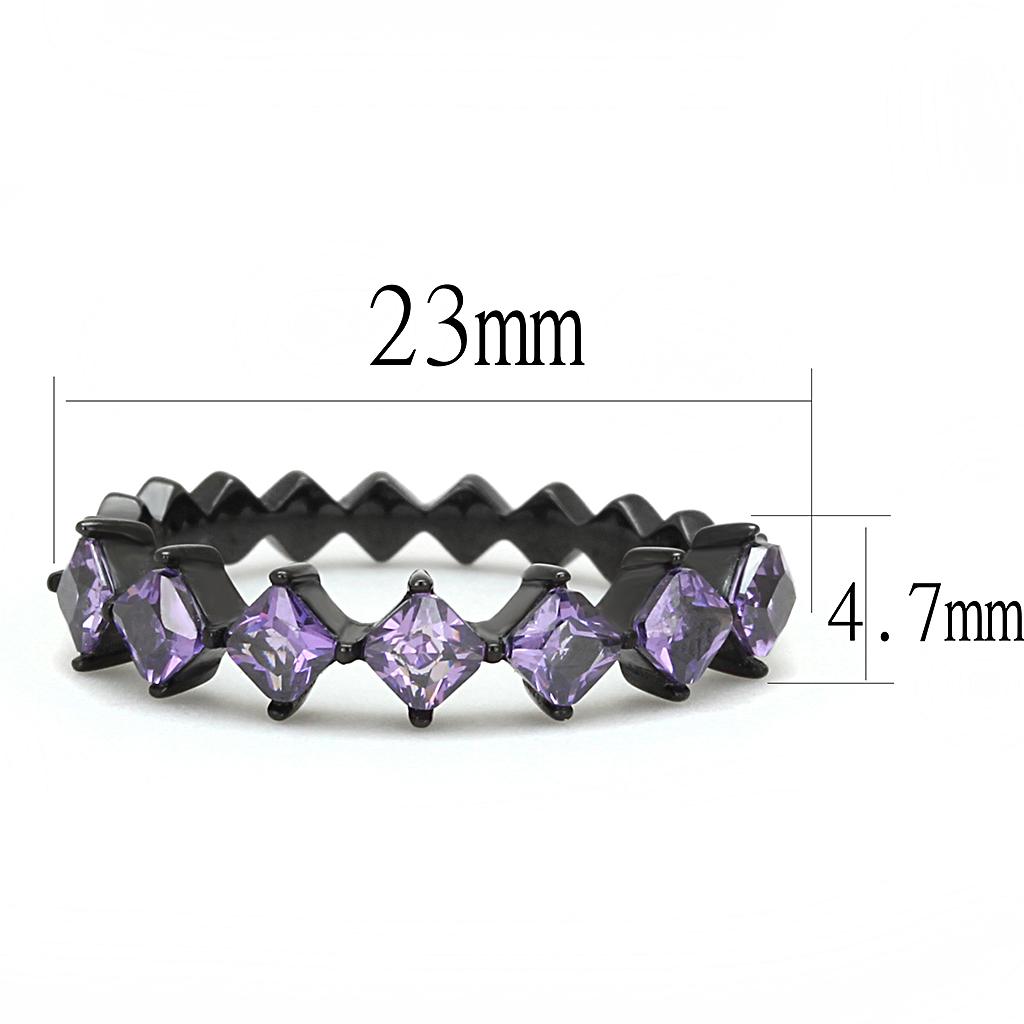 MATK3054 - IP Black(Ion Plating) Stainless Steel Ring with AAA Grade CZ in Amethyst