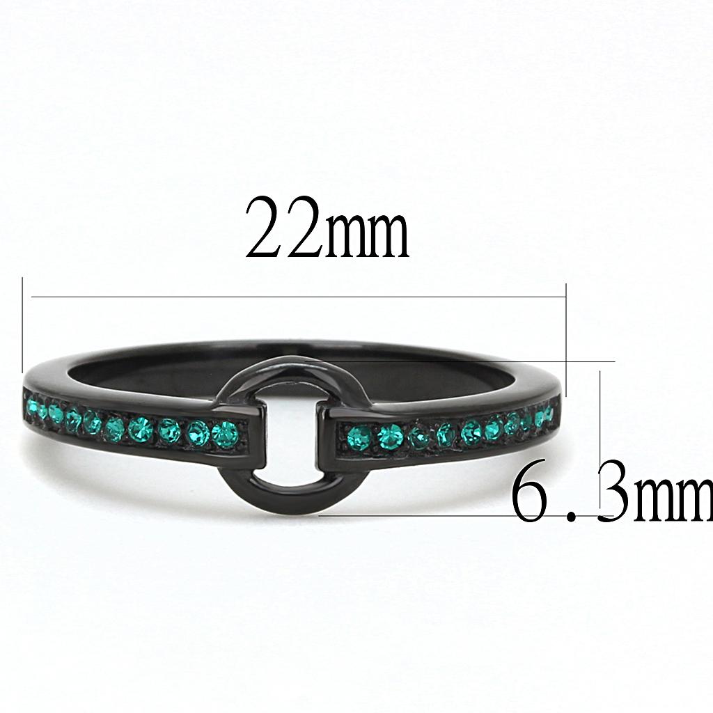 MATK3055 - IP Black(Ion Plating) Stainless Steel Ring with Top Grade Crystal in Emerald
