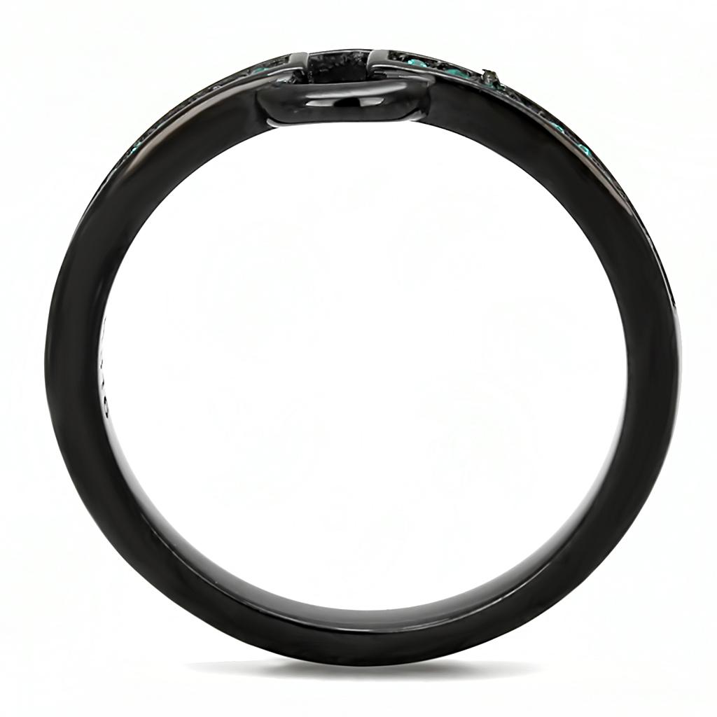 MATK3055 - IP Black(Ion Plating) Stainless Steel Ring with Top Grade Crystal in Emerald