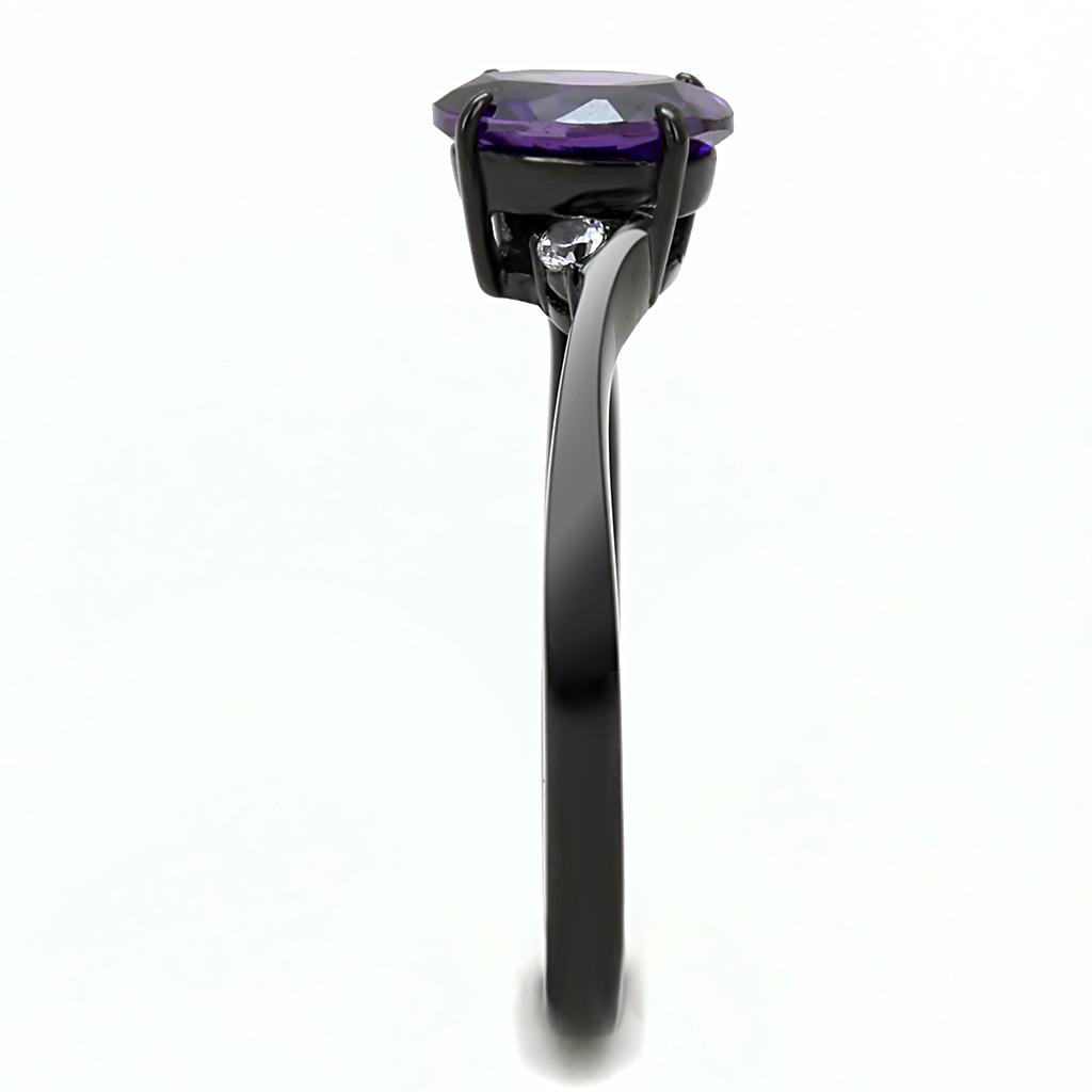 MATK3063 - IP Black(Ion Plating) Stainless Steel Ring with AAA Grade CZ in Amethyst