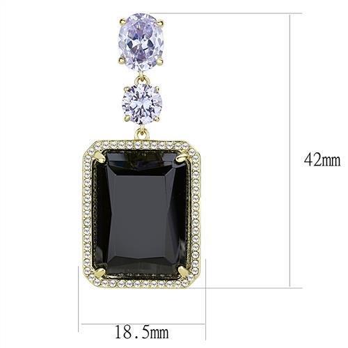 MATK3070 - IP Gold(Ion Plating) Stainless Steel Earrings with Synthetic Synthetic Glass in Jet