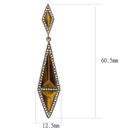 MATK3071 - IP Coffee light Stainless Steel Earrings with Synthetic Tiger Eye in Topaz