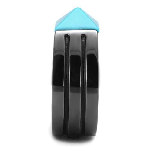 MATK3074 - IP Light Black (IP Gun) Stainless Steel Ring with Synthetic Turquoise in Sea Blue