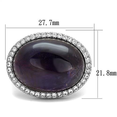 MATK3083 - High polished (no plating) Stainless Steel Ring with Semi-Precious Amethyst Crystal in Amethyst