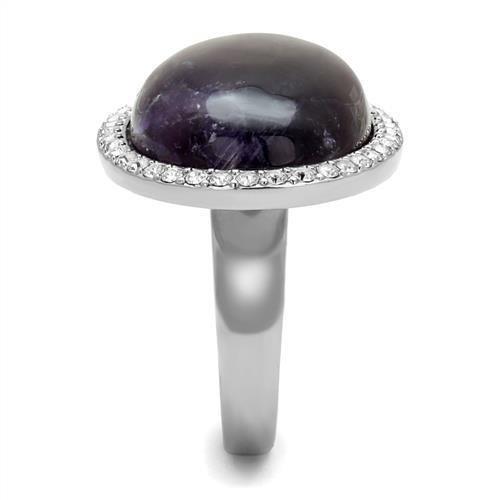 MATK3083 - High polished (no plating) Stainless Steel Ring with Semi-Precious Amethyst Crystal in Amethyst