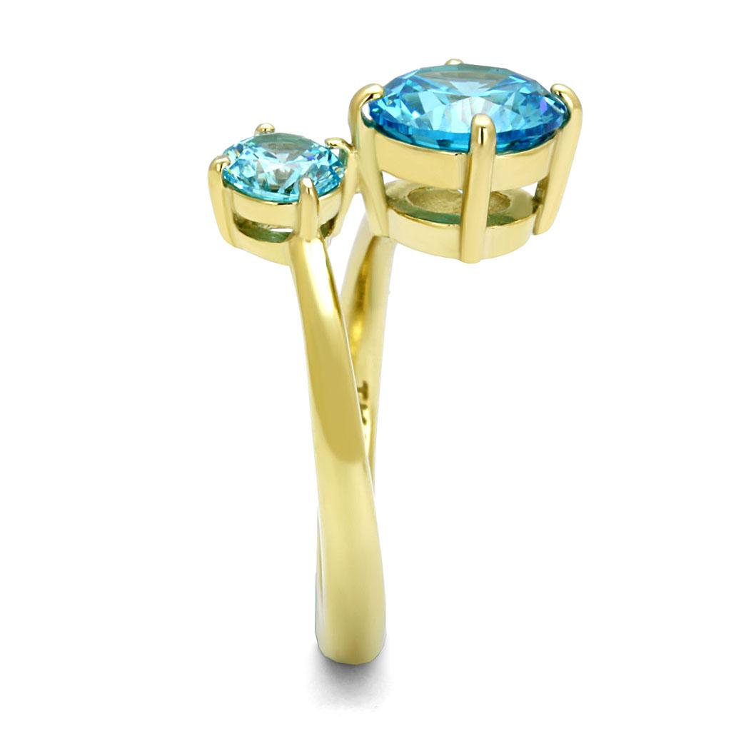 MATK3092 - IP Gold(Ion Plating) Stainless Steel Ring with AAA Grade CZ in Sea Blue