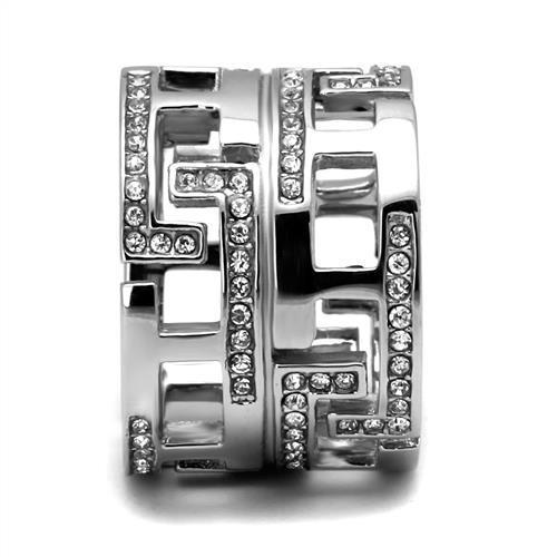 MATK3105 - High polished (no plating) Stainless Steel Ring with Top Grade Crystal in Clear