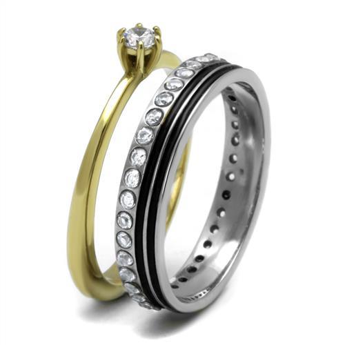 MATK3108 - Two-Tone IP Gold (Ion Plating) Stainless Steel Ring with AAA Grade CZ in Clear
