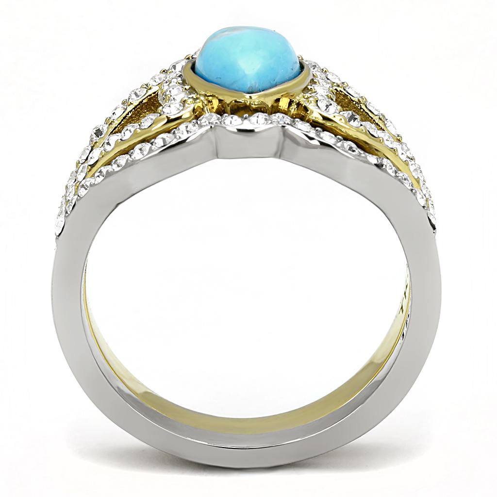 MATK3124 - Two-Tone IP Gold (Ion Plating) Stainless Steel Ring with Synthetic Turquoise in Turquoise