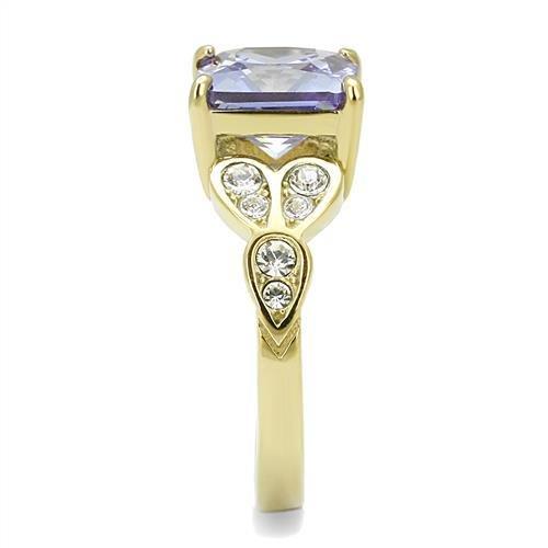 MATK3125 - IP Gold(Ion Plating) Stainless Steel Ring with AAA Grade CZ in Light Amethyst