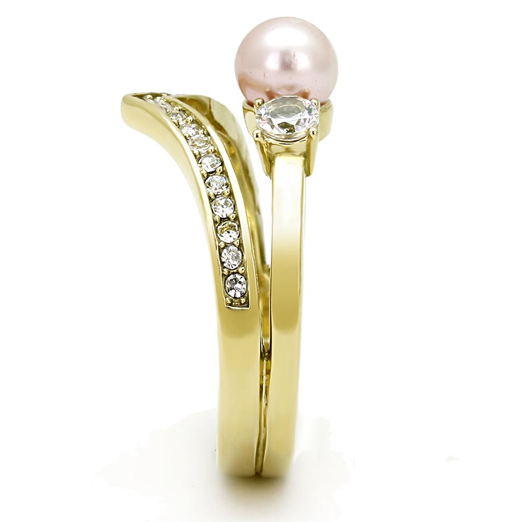 MATK3126 - IP Gold(Ion Plating) Stainless Steel Ring with Synthetic Pearl in Rose