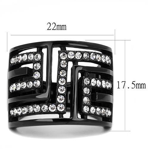 MATK3134 - IP Light Black (IP Gun) Stainless Steel Ring with Top Grade Crystal in Clear