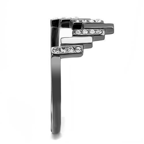 MATK3135 - IP Light Black (IP Gun) Stainless Steel Ring with Top Grade Crystal in Clear