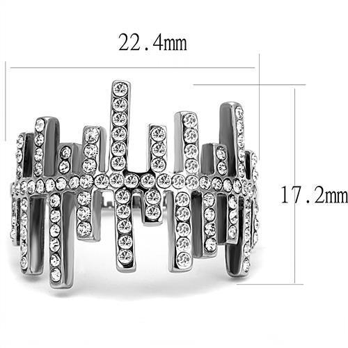 MATK3140 - High polished (no plating) Stainless Steel Ring with Top Grade Crystal in Clear