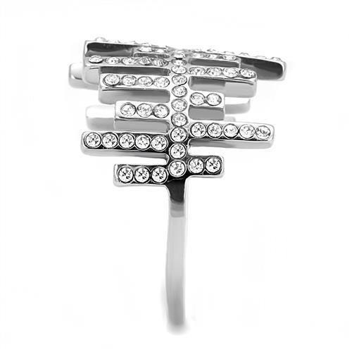 MATK3140 - High polished (no plating) Stainless Steel Ring with Top Grade Crystal in Clear