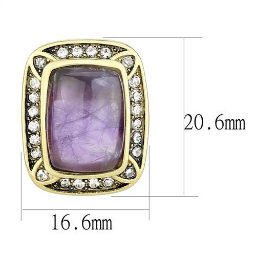 MATK3151 - IP Gold(Ion Plating) Stainless Steel Earrings with Semi-Precious Amethyst Crystal in Amethyst