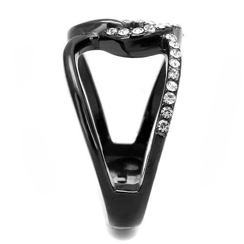 MATK3166 - IP Black(Ion Plating) Stainless Steel Ring with Top Grade Crystal in Clear