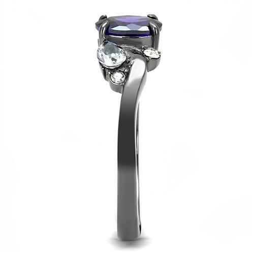 MATK3169 - IP Light Black (IP Gun) Stainless Steel Ring with AAA Grade CZ in Tanzanite