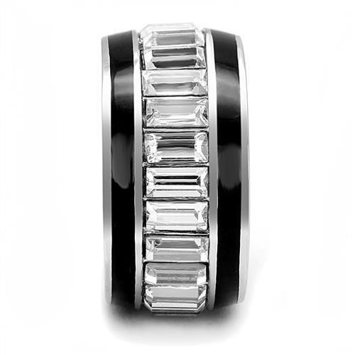 MATK3173 - High polished (no plating) Stainless Steel Ring with Top Grade Crystal in Clear