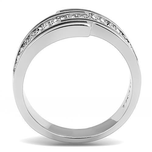 MATK3174 - High polished (no plating) Stainless Steel Ring with Top Grade Crystal in Clear