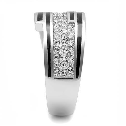 MATK3174 - High polished (no plating) Stainless Steel Ring with Top Grade Crystal in Clear