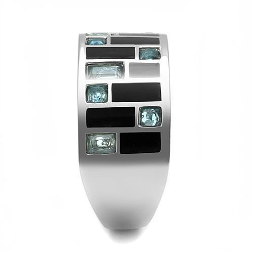 MATK3175 - High polished (no plating) Stainless Steel Ring with Synthetic Synthetic Glass in Sea Blue