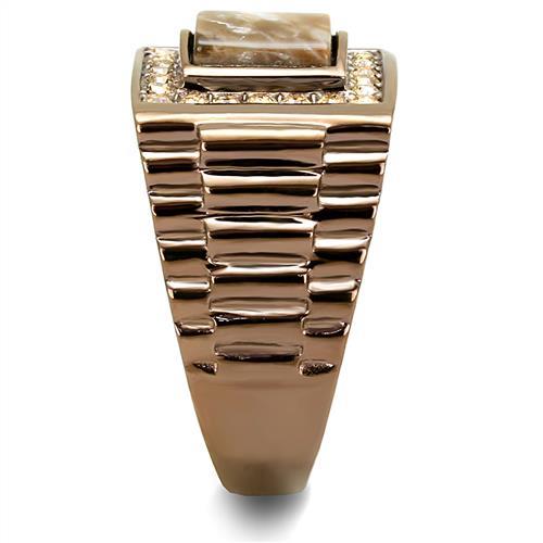 MATK3190 - IP Coffee light Stainless Steel Ring with Semi-Precious Rain Flower Stone in Brown